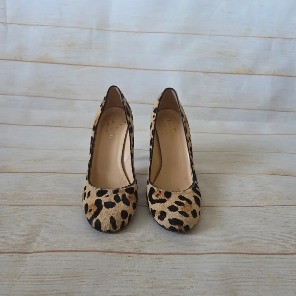 Kate Spade Leather Calfskin Animal Print Round Toe Heels Brown Black Size 6 1/2B